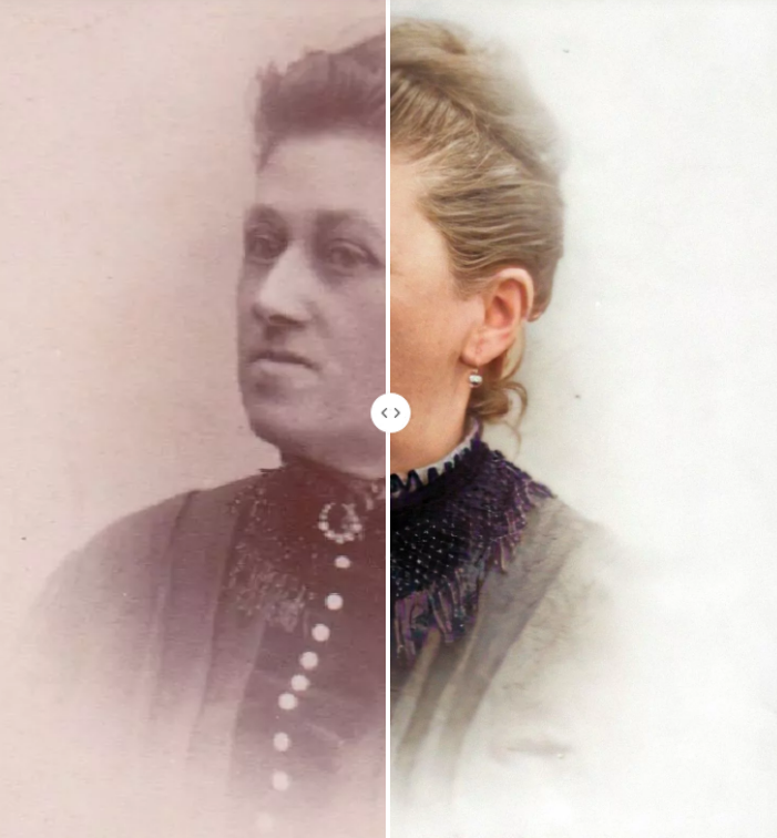 Po zniknięciu męża, Louise Patureau samotnie wychowywała syna Alphonse’a. Zdjęcie pokolorowane i poprawione przez MyHeritage.