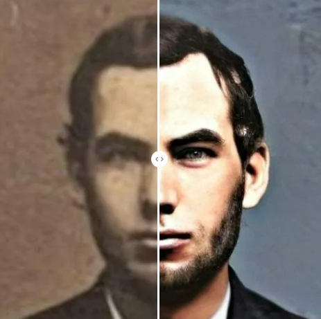Zbliżenie twarzy Jana Bayera z albumu, pokolorowane i wzmocnione przez MyHeritage