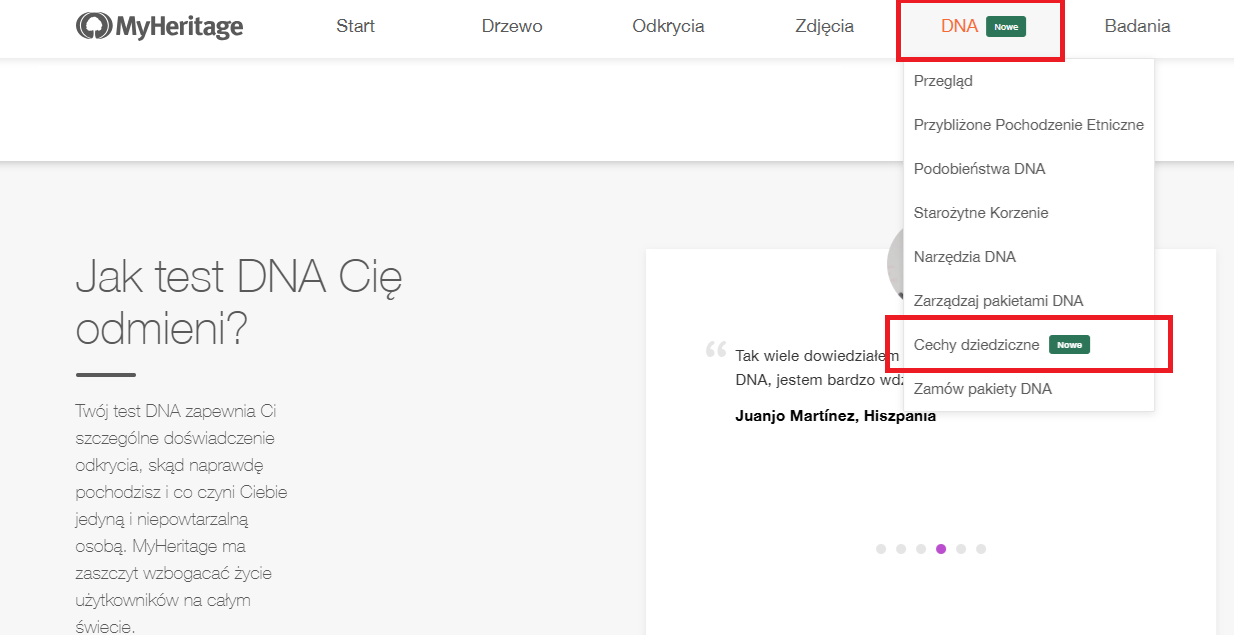 Dostęp do DNA MyHeritage-Twoje Cechy (kliknij, aby powiększyć)