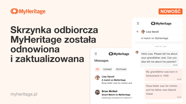 Skrzynka odbiorcza MyHeritage zyskała świeży, nowy wygląd