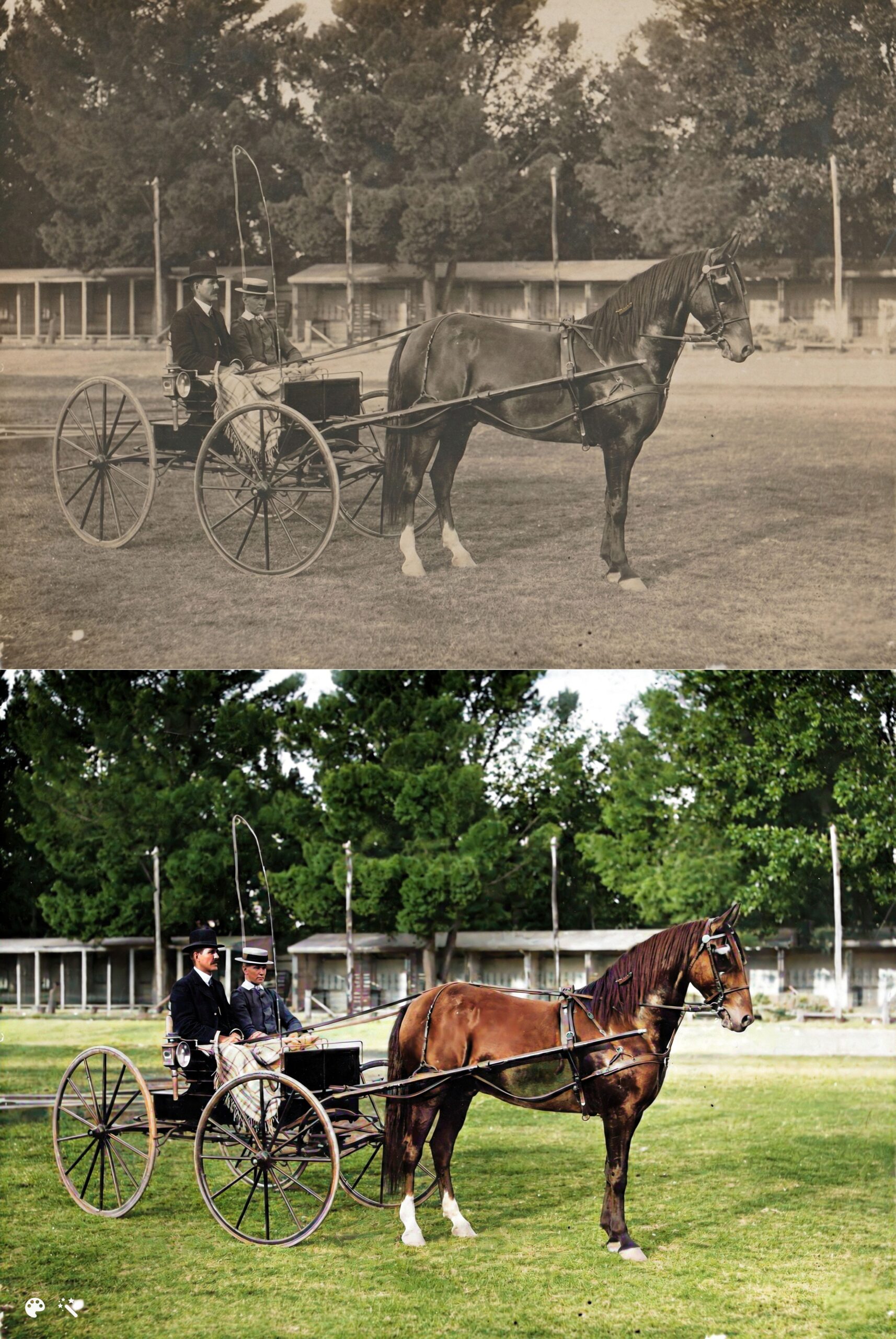 Henry Augustus wraz z synem, Henrym Goldsmithem Hummerstonem (dziadkiem i pradziadkiem Harry’ego) około 1902 roku. Zdjęcie na dole pokolorowane i zretuszowane na MyHeritage