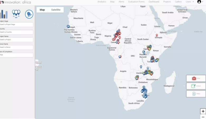 Mapa innowacji: działania w Afryce (kliknij, aby powiększyć)
