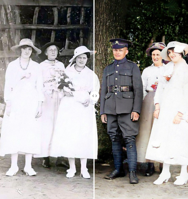 Maud i Bert w dniu swojego ślubu w 1917 roku. Zdjęcie pokolorowane i ulepszone przez MyHeritage