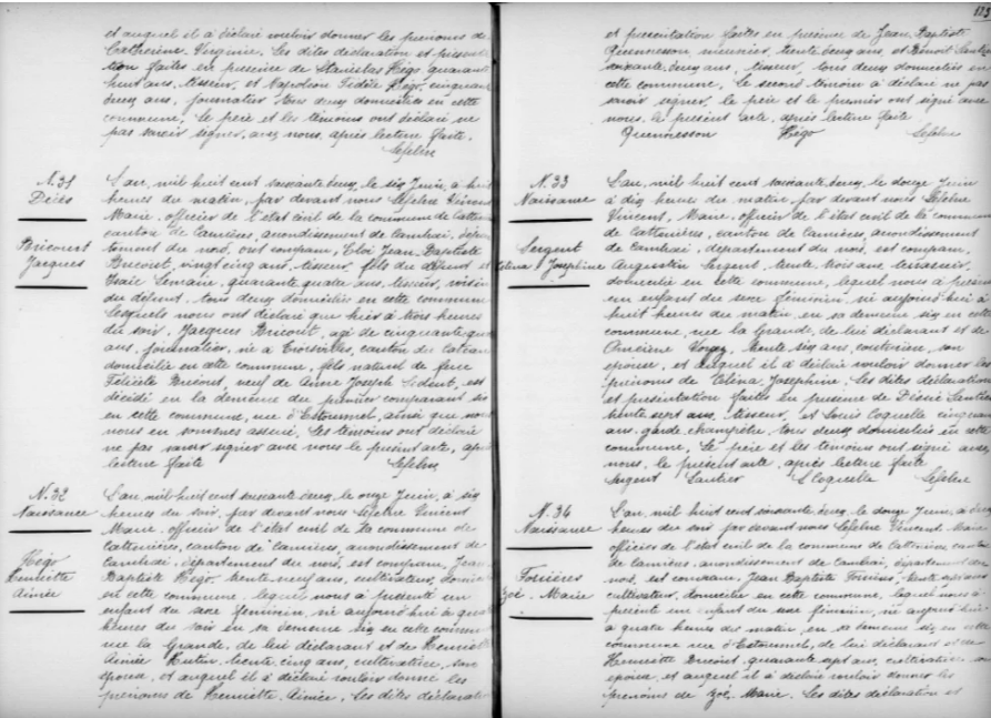 Przykład odręcznego zapisu w języku francuskim z kolekcji Francja, Nord Civil Deaths, 1820-1935 na MyHeritage