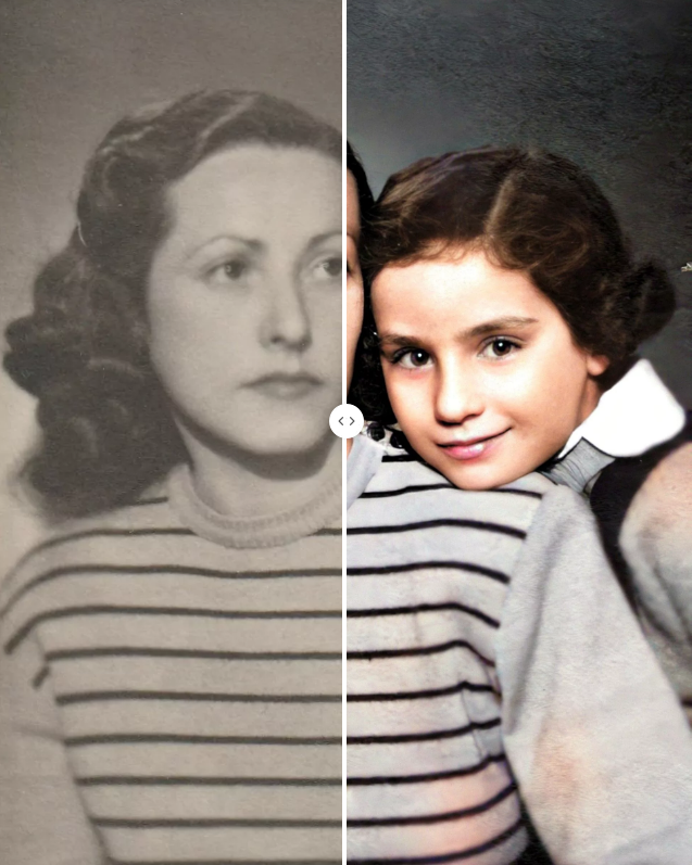 Edith i Alice po wojnie. Zdjęcie ulepszone i pokolorowane przez MyHeritage