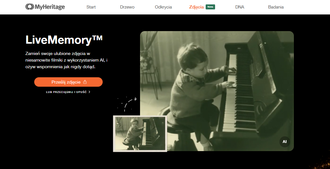 Strona LiveMemory™ na MyHeritage (kliknij, aby powiększyć)