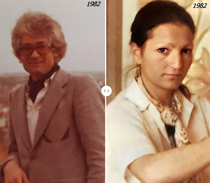 Ramón Martos Sánchez i Rosario Cuetos Cruz w 1982 roku. Zdjęcie ulepszone i przywrócone do koloru przez MyHeritage
