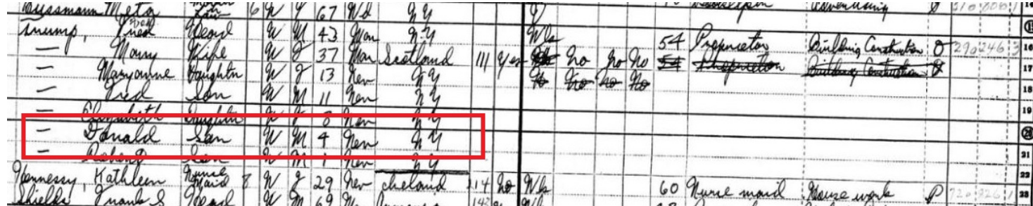 Donald Trump w spisie ludności USA z 1950 roku na MyHeritage