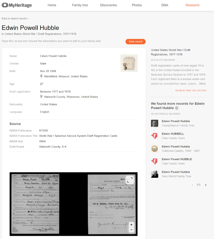 Rekord służby wojskowej Edwina Hubble’a