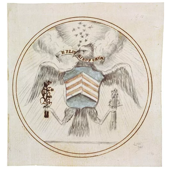 Szkic Wielkiej Pieczęci Stanów Zjednoczonych Charlesa Thomsona, 1782; National Archives of the United States
