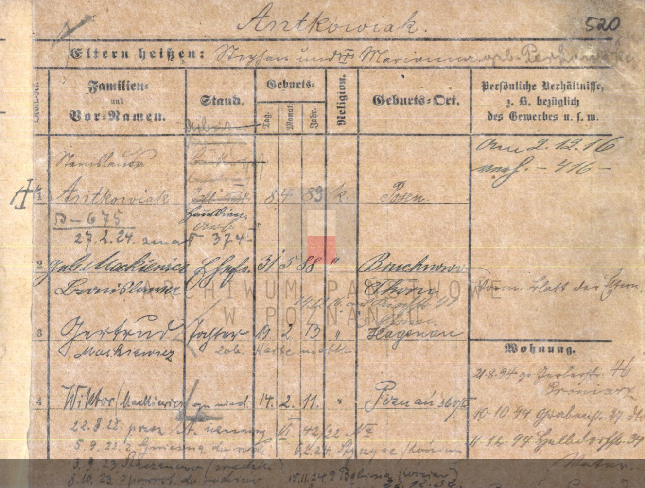 Karta osobowa Stanisława Antkowiaka