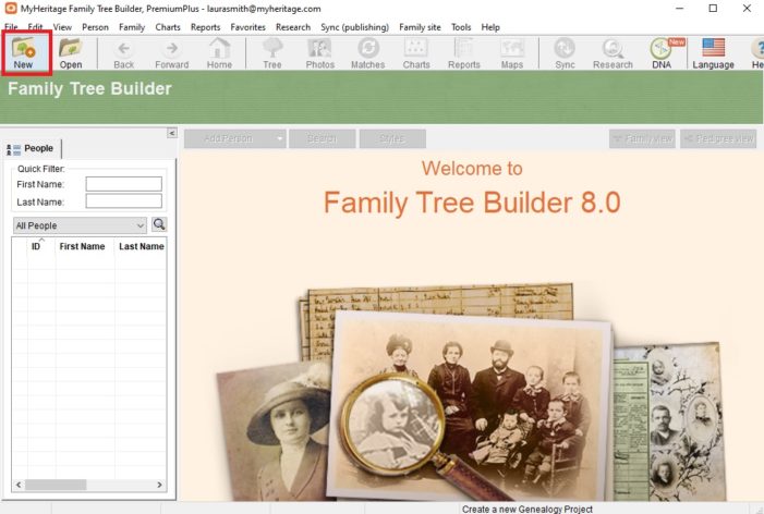 Rozpoczynanie nowego projektu w Family Tree Builder