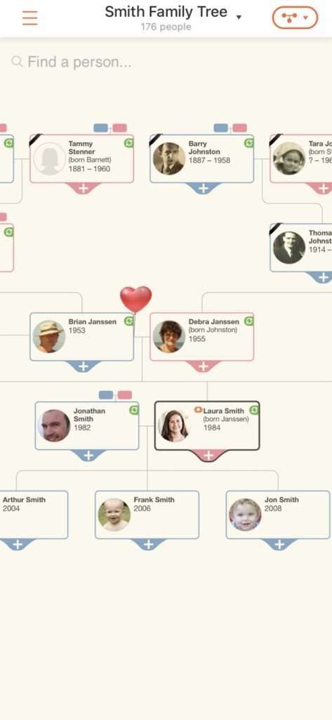 Drzewo genealogiczne w aplikacji mobilnej MyHeritage