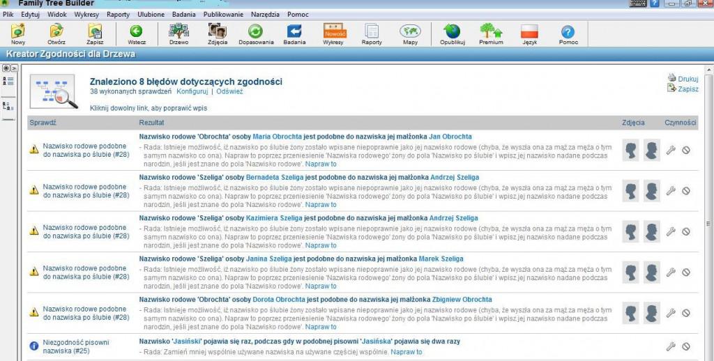 kreator Kreator Weryfikacji Zgodności Drzewa w Family Tree Builder 5.0 (kliknij, aby powiększyć)
