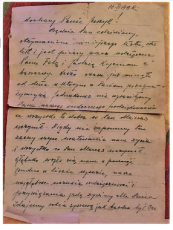 Jeden z listów i koperta zaadresowana do Stanisława Jurzyka od uratowanych przez niego sióstr