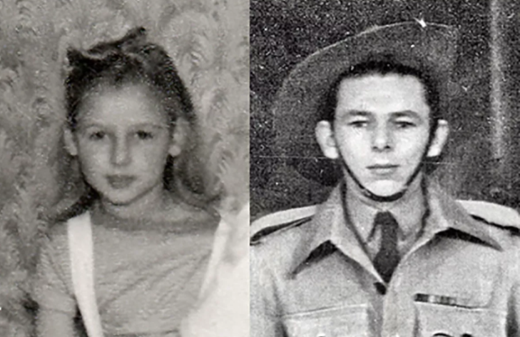 Linda Monger (później Fenley) w około 1956 roku i jej rodzony ojciec, Robert Howes (inaczej Doyle) w mundurze Armii Brytyjskiej w 1946 roku.
