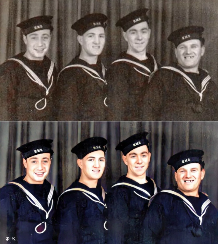 Marynarze z H.M.S. Repulse, ulepszone i pokolorowane na MyHeritage [Kredyt Ken McGuire]